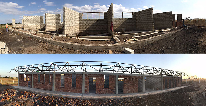 During the stay, the volunteers helped to build a new building for the school.