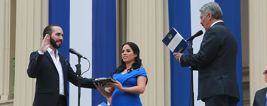 Inauguration of Nayib Bukele as president in June 2019, with his wife, Gabriela Rodríguez [Presidency of El Salvador].