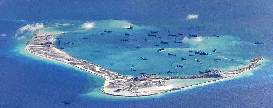 Chinese work to transform Subi Reef in the Spratly Islands into an island in 2015.