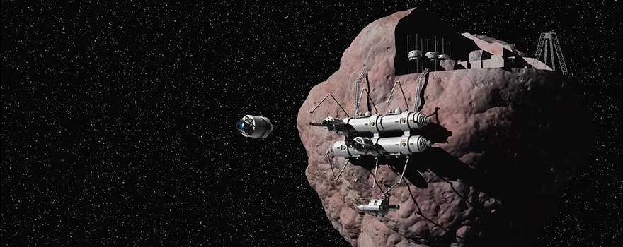 Scene about anchoring on an asteroid to develop mining activity, from ExplainingTheFuture.com [Christopher Barnatt].