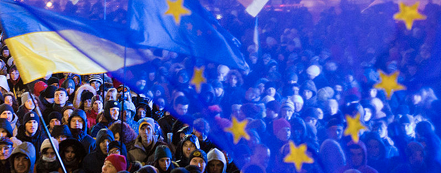 Pro-European protesters at place central Kiev, during the riots in late 2013. 
