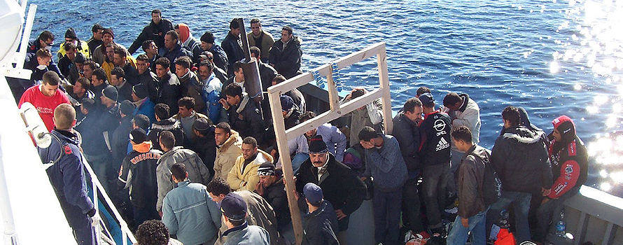 Transfer of migrants arriving from North Africa to the Italian island of Lampedusa 