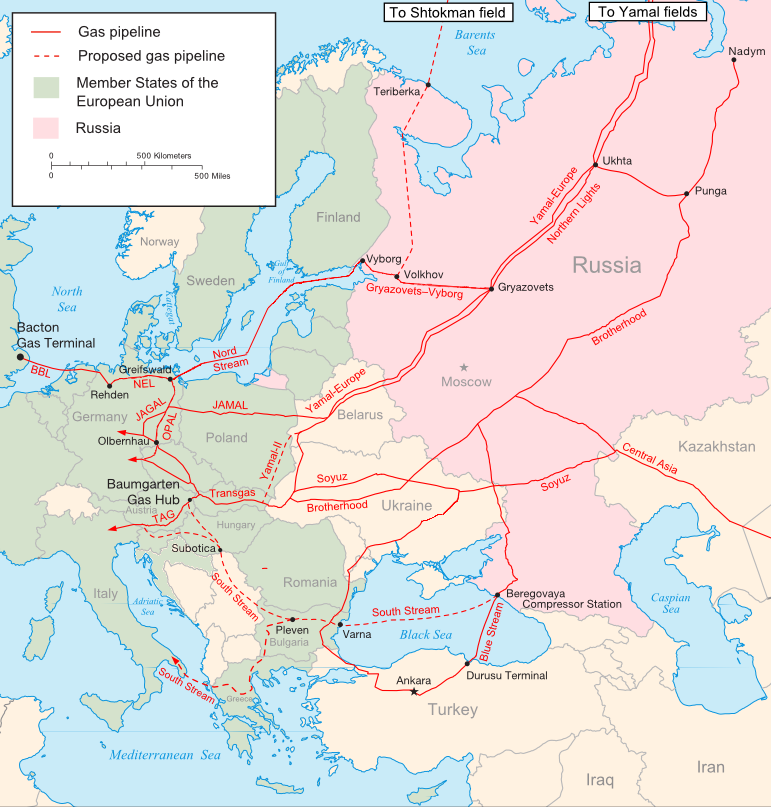 The main Russian gas pipelines to Eastern and Central Europe [Samuel Bailey/CC].