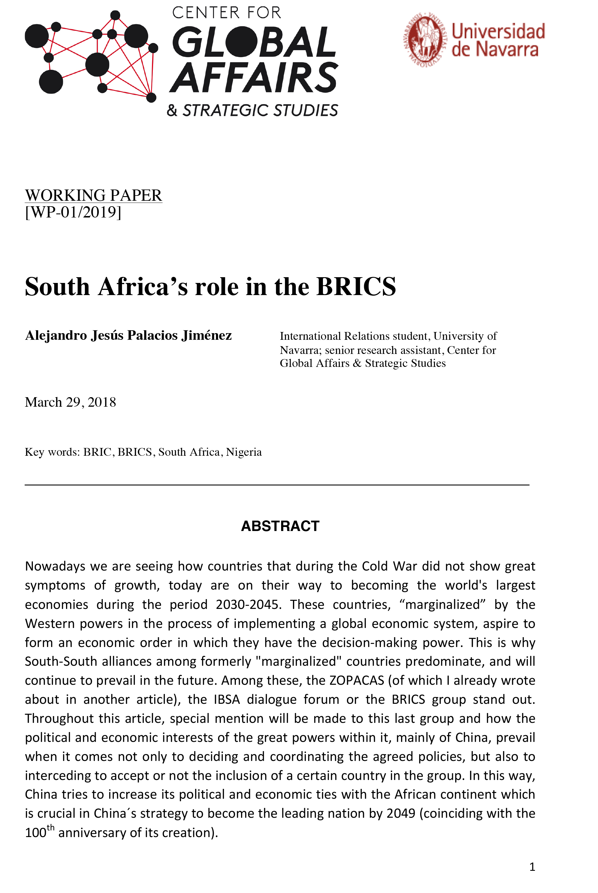 South Africa's role in the BRICS