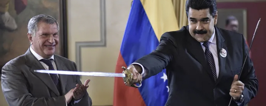 Igor Sechin, director Rosneft executive, and Nicolás Maduro, in August 2019 [Miraflores Palace].