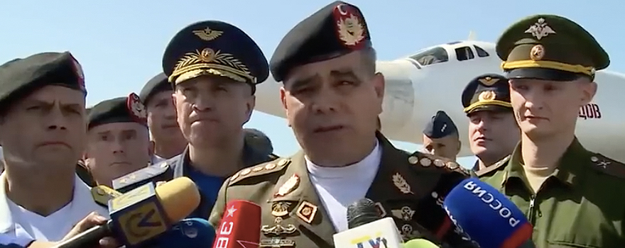 Venezuelan defense minister's reception of two Russian bombers at Maiquetia airport, December 2018 [RT broadcast].