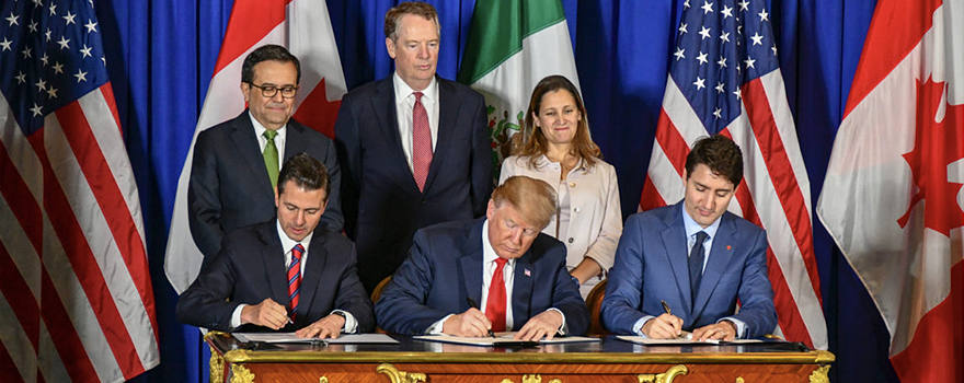Presidents Peña Nieto, Trump and Trudeau sign the agreement free trade agreement in November 2019 [US Gov.]