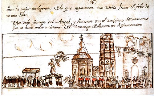 Drawing of the Descent of the Angel by Juan Antonio Fernández. 1787