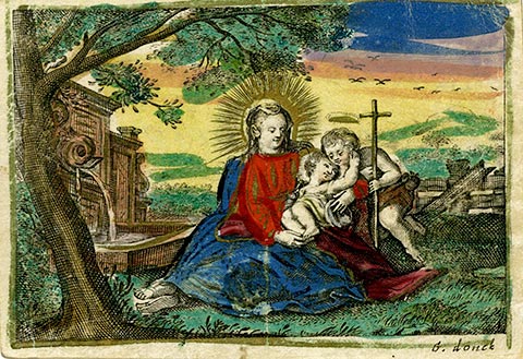 Madonna and Child with St. Johnny on illuminated vellum by G. Donck. Private Collection