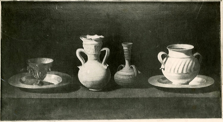 Still life with pots and pans. Postcard for copy