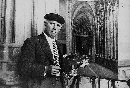 Jesús Basiano painting in the cathedral of Pamplona in 1955.