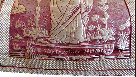 Detail of the chasuble with the names of the authors and the date