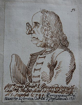 Caricature of don Antonio Escudero y Muro, created in Rome in 1751 by Pier Leone Ghezzi.