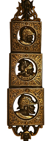 Clock cover with equestrian battle scene and chatelaine