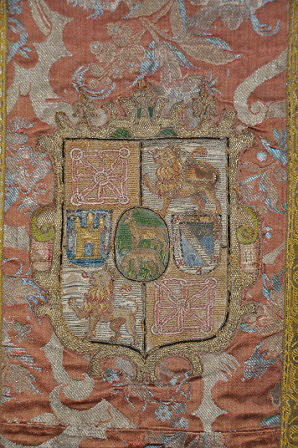 Detail of the chasuble with coat of arms of Luis Cervantes Enriquez de Navarra.