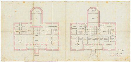 José María Múgica. project for the Iriarte de Alcoz Asylum (1899).  Plan leave and second floor (AGN)