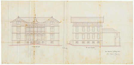 José María Múgica. project for the Iriarte de Alcoz Asylum (1899).  Main and lateral facades (AGN).