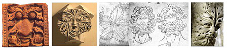 Vegetable masks from: Jain temple (Rajasthan, India), 8th century. Cluny Abbey (France), 13th century, three drawings by V. de Honnecourt. Bamberg Cathedral (Germany), 13th century.