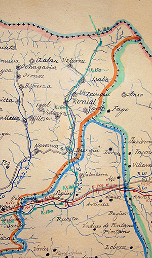 Map 46. Detail of the railroad route through the Roncal valley.