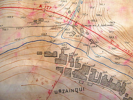 Map 60, railroad route through the Roncal valley, detail of its passage through Urzainqui.