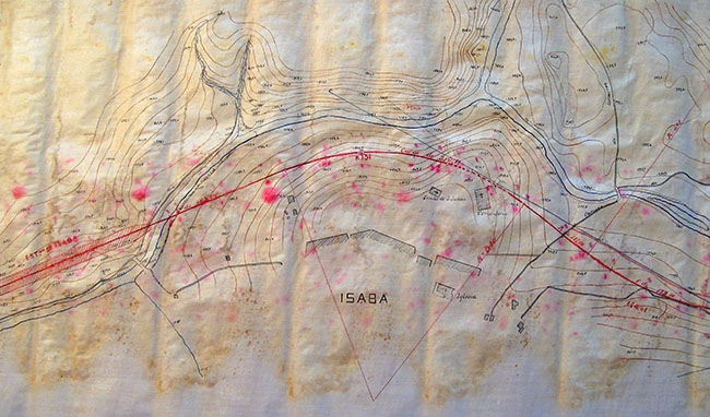 Map 60. Railway route through the Roncal Valley, detail of its passage through Isaba.