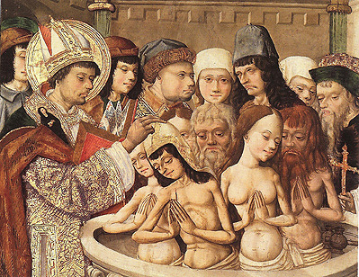 "San Saturnino baptizing new Christians" Altarpiece of San Saturnino de Artajona.