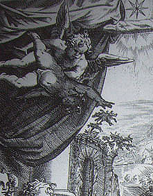 Detail of the angels in the "Adoration of the Magi" in the cathedral of Pamplona, and detail of the engraving of the same topic by Cornelis Cort.