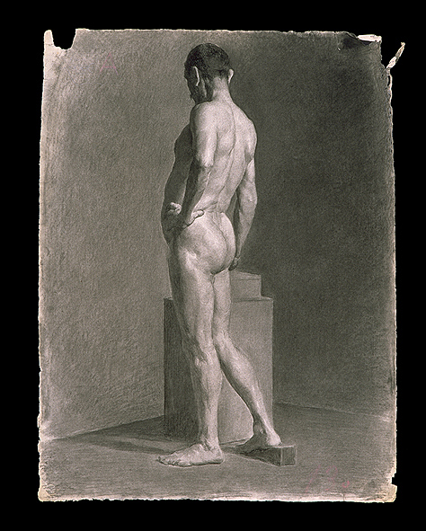 Nicolás Esparza, "Male nude with his back turned and resting his arm on a pedestal."