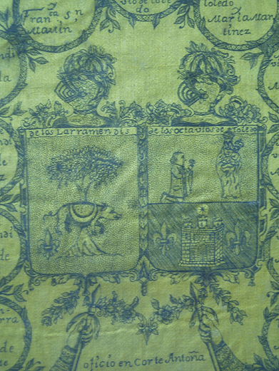 Detail of the executorship with the coat of arms of the Larramendi-Octavio de Toledo family.