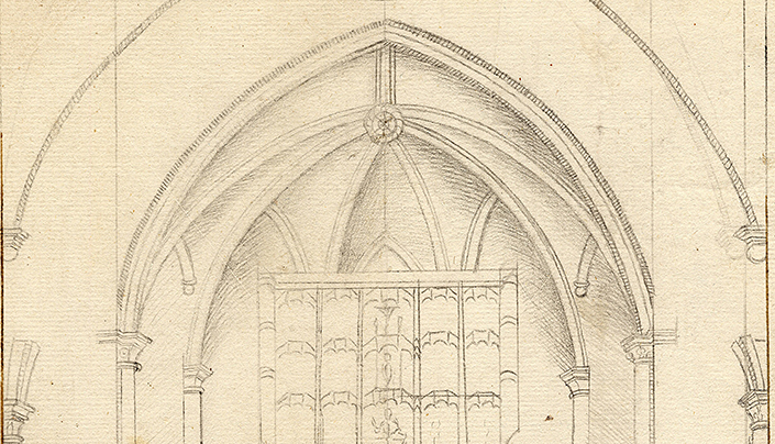 Detail of Claver's design with the vault of the main chapel.