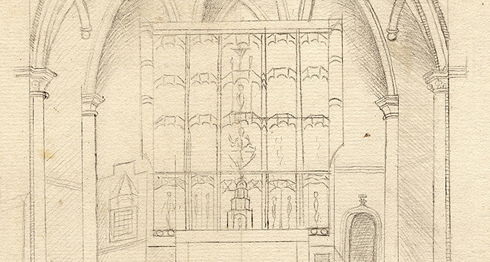 Detail of Claver's design with the main altarpiece.