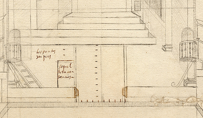 Detail of the layout with the pulpits and the grille.