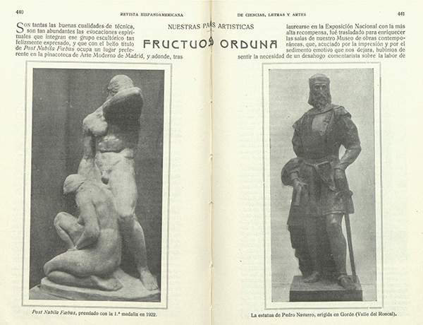 "Fructuoso Orduna", Revista Hispanoamericana de Ciencias, Letras y Artes, nº 68, December 1928, pp. 440-441.