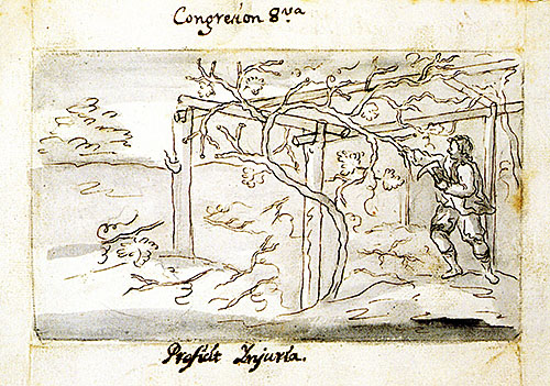 Preparatory drawing for the engraving of the Eighth Congress of Father Moret, by José Lamarca 1766.