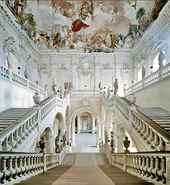 The taste for scenery and theatricality is evident in the grand imperial staircases. Wuzburg Palace