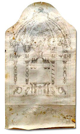 Original parchment tracing of the disappeared altarpiece of the Poor Clares of Tudela, work of the del Río brothers.