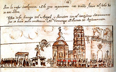 Juan Antonio Fernández, "Vista de la función del Ángel y Procesión con el Santísimo Sacramento en Tudela", c. a. 1787.