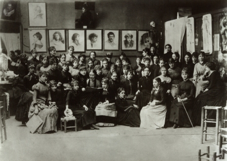 groupof female pupils at the Académie Julian in Paris, ca. 1885