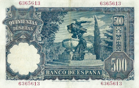 Obverse and reverse of the 500 peseta banknote issued in 1951
