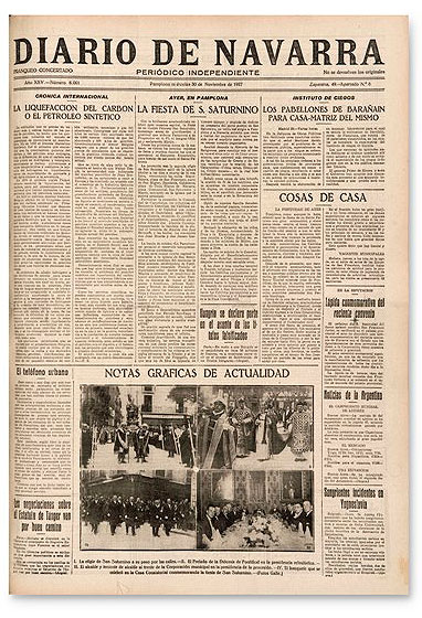 Cover of Diario de Navarra, November 30, 1927.