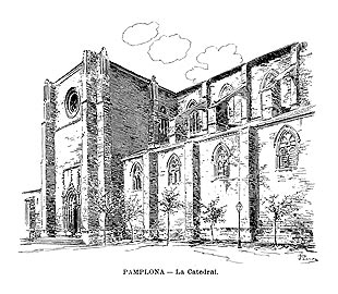 Exterior of the cathedral of Pamplona, according to a 19th century engraving.