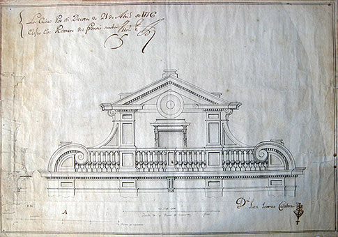 Trace with the projectof the façade coping