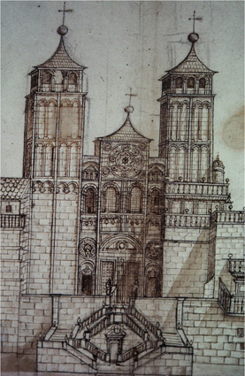 Façade of the Obradoiro before and after the Baroque works