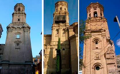 Towers of the Cathedral of Tudela and the parishes of Villafranca and Peralta