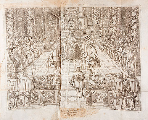 Engraving of the king's uprising of 1686. AGN, Library Services, FBA 49.