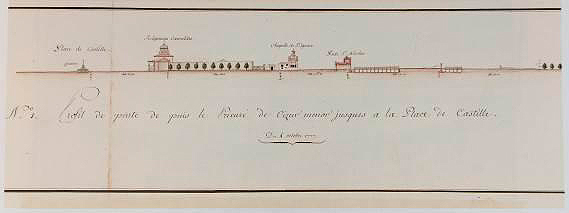 François Gency. Journey of the waters. The Portal of St. Nicholas, the Basilica of St. Ignatius, the Convent of Discalced Carmelites and the place of the Castle are appreciated. 04-10-1777.