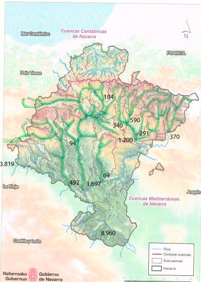 Rivers of Navarre with natural inflows in hm3.