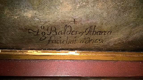 Detail of the signature "Igº Baldes y Abarca faciebat aº de 1696".