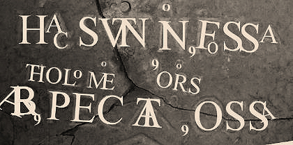 Tombstone of the parish church of Garde, detail of the registration. Reinterpretation.