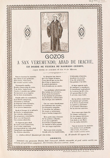 Gozos a san Veremundo, Barcelona, Tipografía Católica, 1889. Photo: Library ServicesNacional.